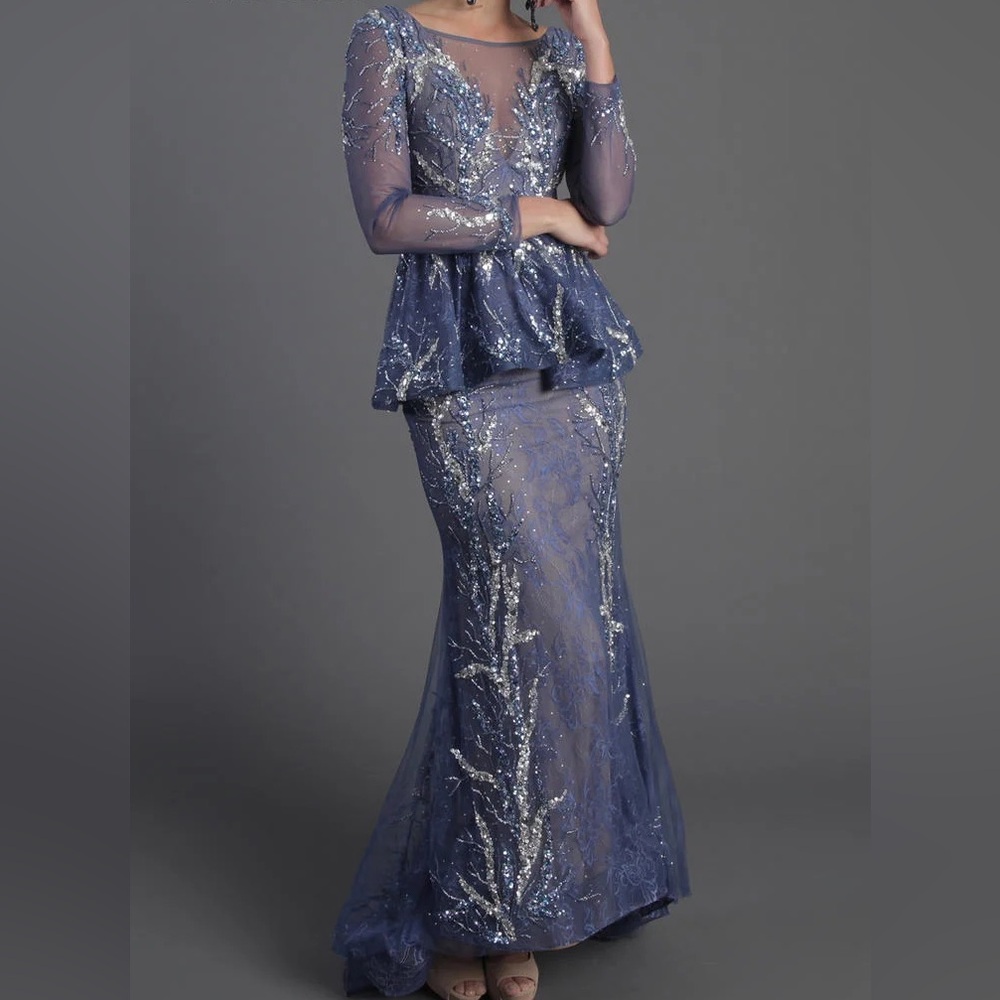 MNM Couture Navy Long Sleeve Gown